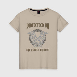 Футболка хлопковая женская Protected by the power of Odin, цвет: миндальный