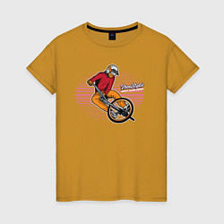 Футболка хлопковая женская Велосипедист - экстрим, цвет: горчичный