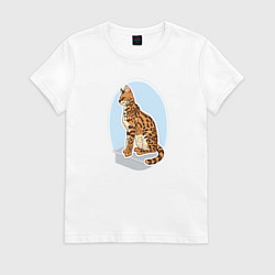 Футболка хлопковая женская Саванна кошка Кошки, цвет: белый