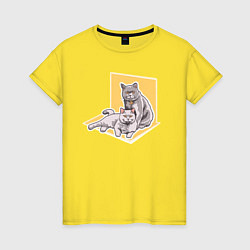 Футболка хлопковая женская Британская кошка Кошки, цвет: желтый