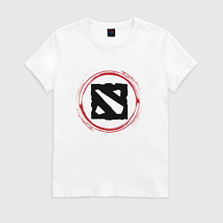 Футболка хлопковая женская Символ Dota и красная краска вокруг, цвет: белый