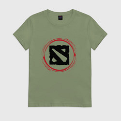 Футболка хлопковая женская Символ Dota и красная краска вокруг, цвет: авокадо