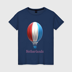Футболка хлопковая женская 3d aerostat Netherlands flag, цвет: тёмно-синий
