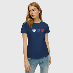 Футболка хлопковая женская Триколор в сердечках, цвет: тёмно-синий — фото 2