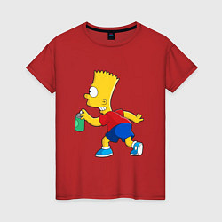 Футболка хлопковая женская Барт Симпсон принт, цвет: красный