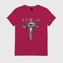Женская футболка Tesla Logo Тесла Логотип Карбон