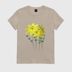 Футболка хлопковая женская Flowers yellow, цвет: миндальный