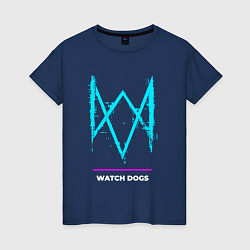 Футболка хлопковая женская Символ Watch Dogs в неоновых цветах, цвет: тёмно-синий