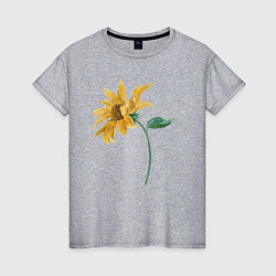 Футболка хлопковая женская Branch With a Sunflower Подсолнух, цвет: меланж