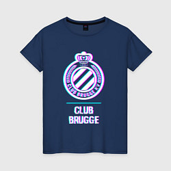 Футболка хлопковая женская Club Brugge FC в стиле Glitch, цвет: тёмно-синий