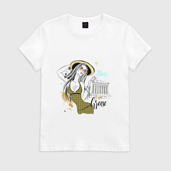 Футболка хлопковая женская GIRL IN GREECE, цвет: белый