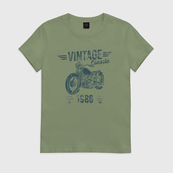Футболка хлопковая женская Винтажная классика 1986 мотоцикл, цвет: авокадо