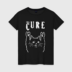 Футболка хлопковая женская The Cure рок кот, цвет: черный