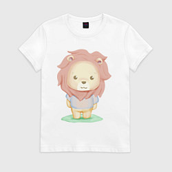 Футболка хлопковая женская Милый Львёнок На Лужайке, цвет: белый