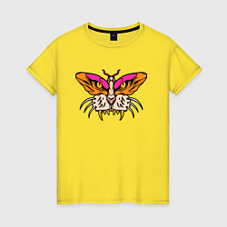 Футболка хлопковая женская Бабочка м морда тигра, цвет: желтый