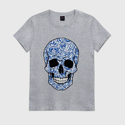 Футболка хлопковая женская Skull gzhel, цвет: меланж