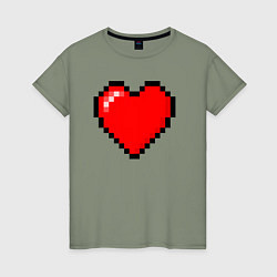 Футболка хлопковая женская Пиксельное сердце-здоровье - Красный, цвет: авокадо