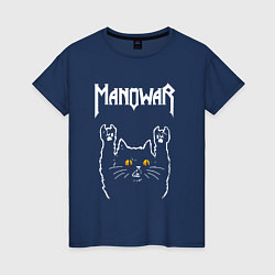 Футболка хлопковая женская Manowar rock cat, цвет: тёмно-синий