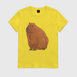 Футболка хлопковая женская Капибара сидит и думает о жизни, цвет: желтый