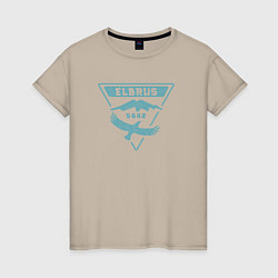 Футболка хлопковая женская Эльбрус 5642 лого, цвет: миндальный