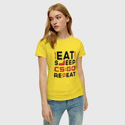 Футболка хлопковая женская Надпись: eat sleep Counter Strike repeat, цвет: желтый — фото 2