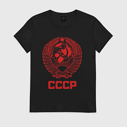 Футболка хлопковая женская Герб СССР: Советский союз, цвет: черный