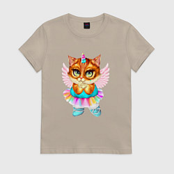 Футболка хлопковая женская Рыжая кошечка принцесса, цвет: миндальный