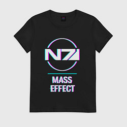 Футболка хлопковая женская Mass Effect в стиле glitch и баги графики, цвет: черный