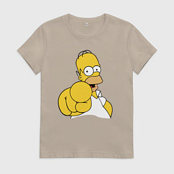 Футболка хлопковая женская Гомер Симпсон указывает пальцем, цвет: миндальный