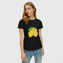 Футболка хлопковая женская Сочные лимоны, цвет: черный — фото 2