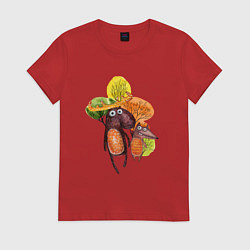 Футболка хлопковая женская Лось и волк: осень, цвет: красный