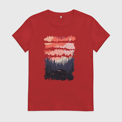 Футболка хлопковая женская Бездорожье и закат, цвет: красный