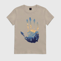 Футболка хлопковая женская Отпечаток ладони Кратоса, цвет: миндальный