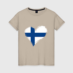 Футболка хлопковая женская Сердце - Финляндия, цвет: миндальный