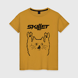 Футболка хлопковая женская Skillet - rock cat, цвет: горчичный