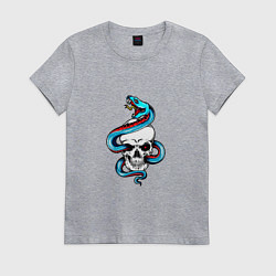 Футболка хлопковая женская Snake in the skull, цвет: меланж