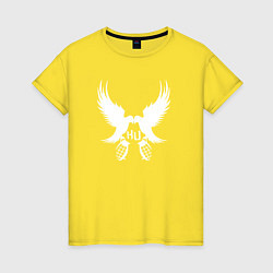 Футболка хлопковая женская Hollywood Undead - две птице, цвет: желтый
