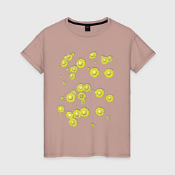 Футболка хлопковая женская Желтые цветы Ромашки Подсолнухи Подарок садоводу, цвет: пыльно-розовый