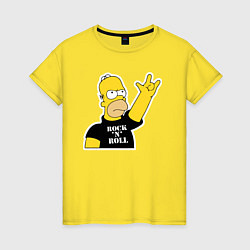 Футболка хлопковая женская Гомер Симпсон - Rock n Roll, цвет: желтый