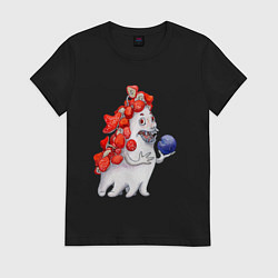 Футболка хлопковая женская Грибной монстрик, цвет: черный