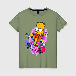 Футболка хлопковая женская Барт Симпсон на скейтборде - Eat my shorts!, цвет: авокадо