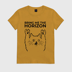 Футболка хлопковая женская Bring Me the Horizon - rock cat, цвет: горчичный