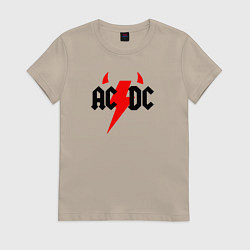 Футболка хлопковая женская AC DC - рога, цвет: миндальный
