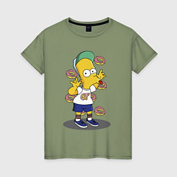 Футболка хлопковая женская Барт Симпсон показывает язык, цвет: авокадо
