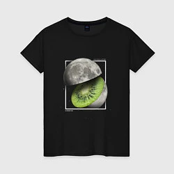 Футболка хлопковая женская Луна фрукт киви в разрезе, цвет: черный