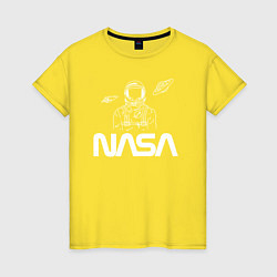 Футболка хлопковая женская Nasa - космонавт, цвет: желтый