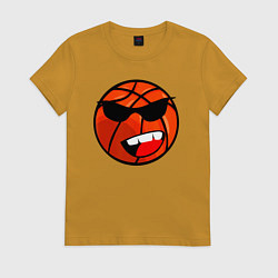 Футболка хлопковая женская Баскетбольный мяч в очках, цвет: горчичный