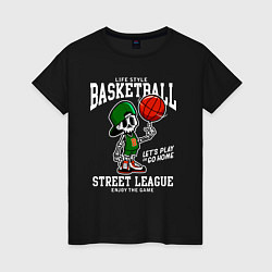 Футболка хлопковая женская Баскетбол уличная лига, цвет: черный