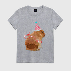 Футболка хлопковая женская Праздничная капибара, цвет: меланж
