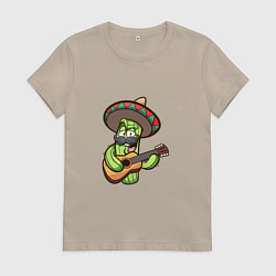 Футболка хлопковая женская Кактус - Мексиканец, цвет: миндальный